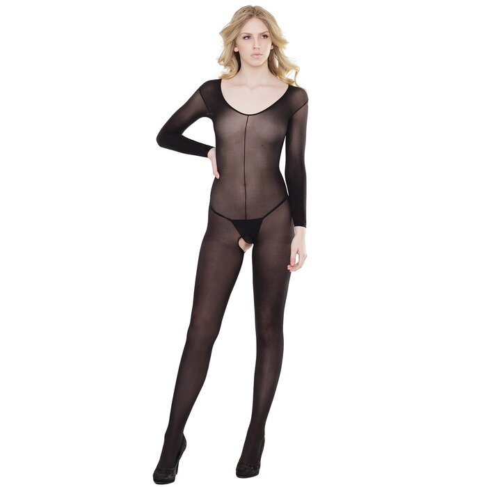 Sheer Long Sleeved Crotchless Bodystocking - One Size