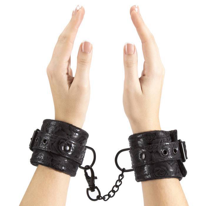 Bondage Boutique Black Rose Faux Fur Lined Wrist Cuffs