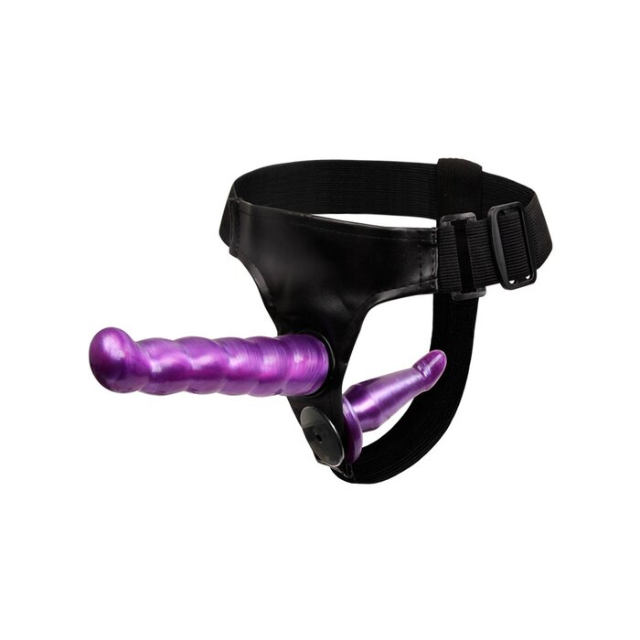 Purple Ribbed Strap-On Set with Internal Dildo - One Size
