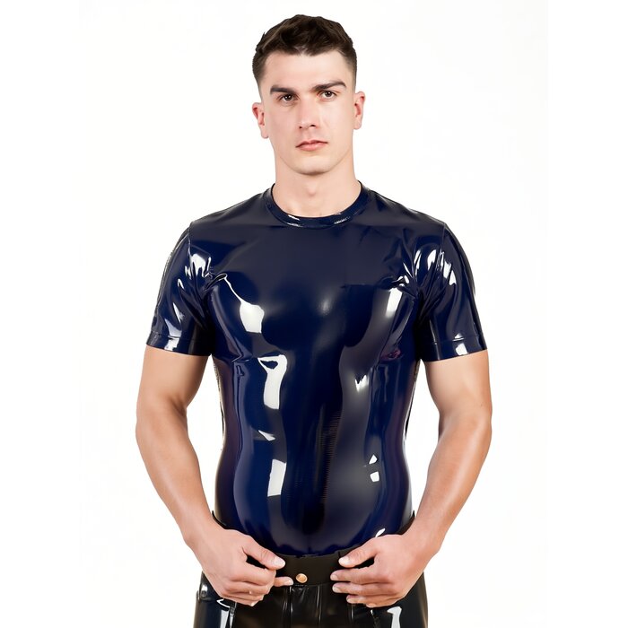 Short Sleeved Latex T-Shirt In Navy Blue