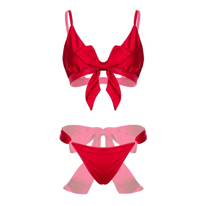 Lovehoney Plus Size Unwrap Me Red Satin Bra Gift Set - One Size Queen - Red