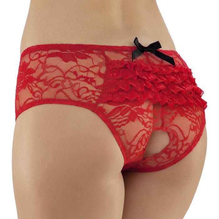 Lovehoney Red Crotchless Lace Ruffle-Back Knickers