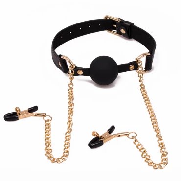 Luxe Gilded Cage Ball Gag With Nipple Clamps