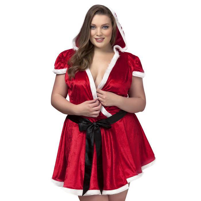 Plus Size Sexy Santa Hooded Wrap Dress