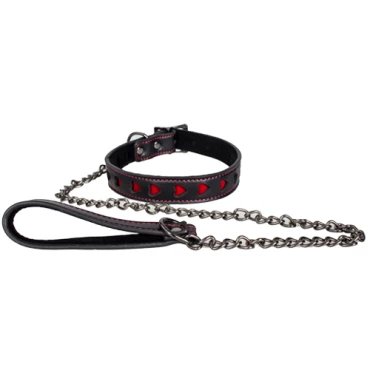Gothic Heartbreaker Black Collar & Leash With Red Hearts