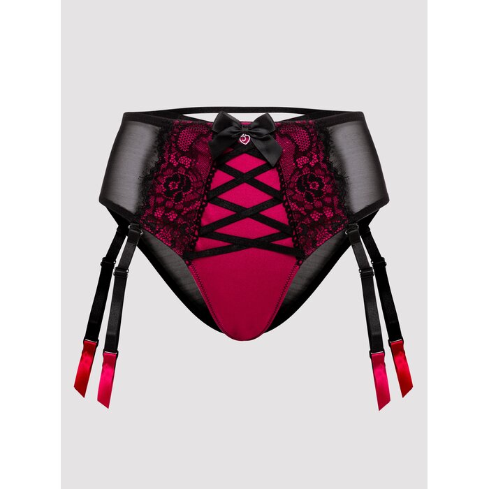 Lovehoney Boudoir Belle Cherry High-Waisted Brazilian Suspender Knickers - Large - Black