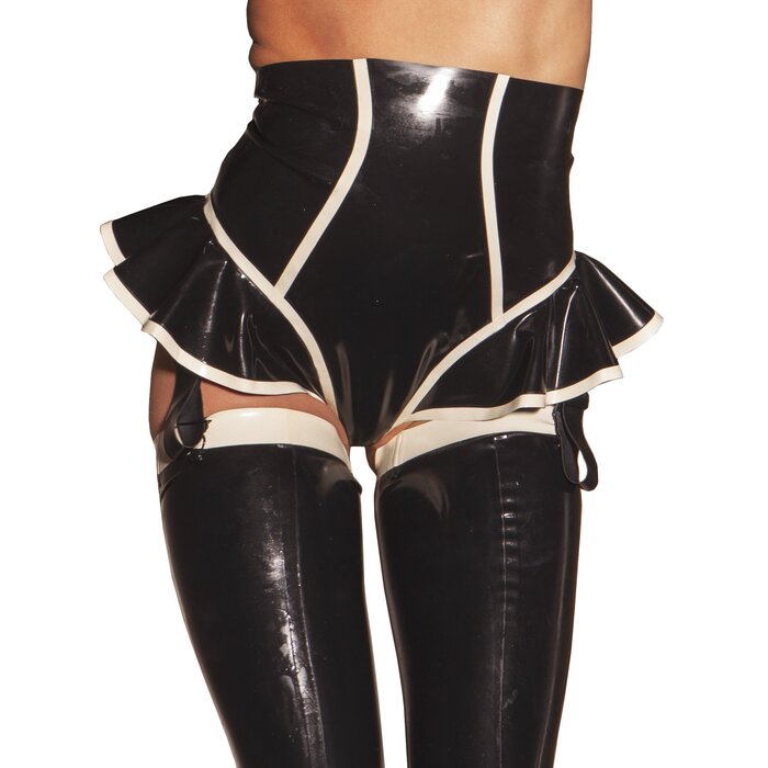 Bordello Suspender Latex Knickers in Black & White