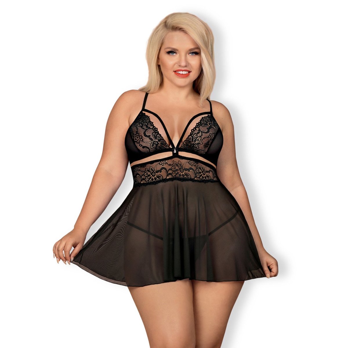 Obsessive Black Babydoll Set Plus Size - Black - Plus size