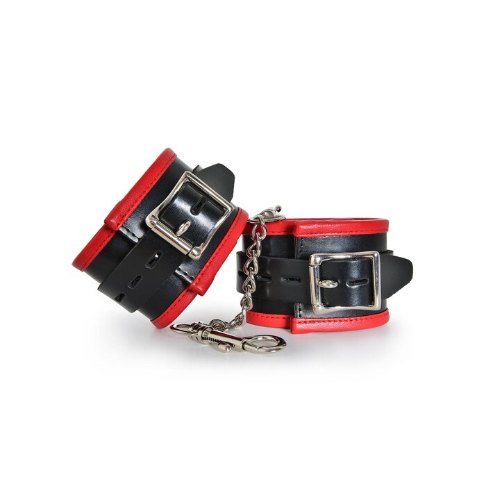 Black & Red Leather Deluxe Padded Ankle Cuffs