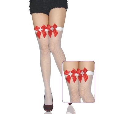 Heartbeat Nurse White Fishnet Hold Up Stockings