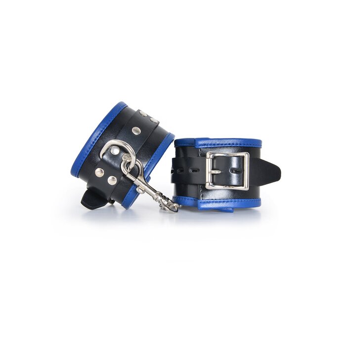 Black & Blue Leather Deluxe Padded Wrist Cuffs