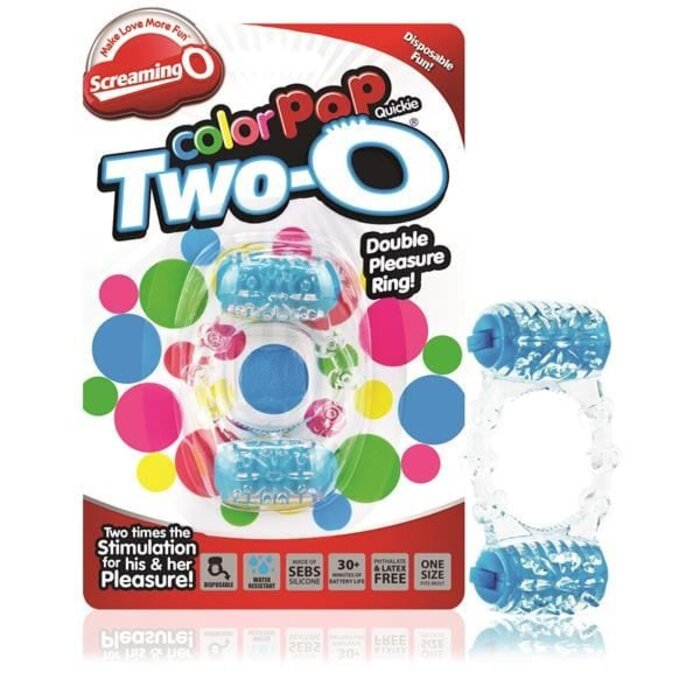 Screaming O Colour Pop Quickie Cock Ring with Dual Vibrating Stimulators - Blue