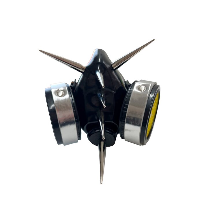Black Cyber Mask With 2 Inch Spikes - Silver