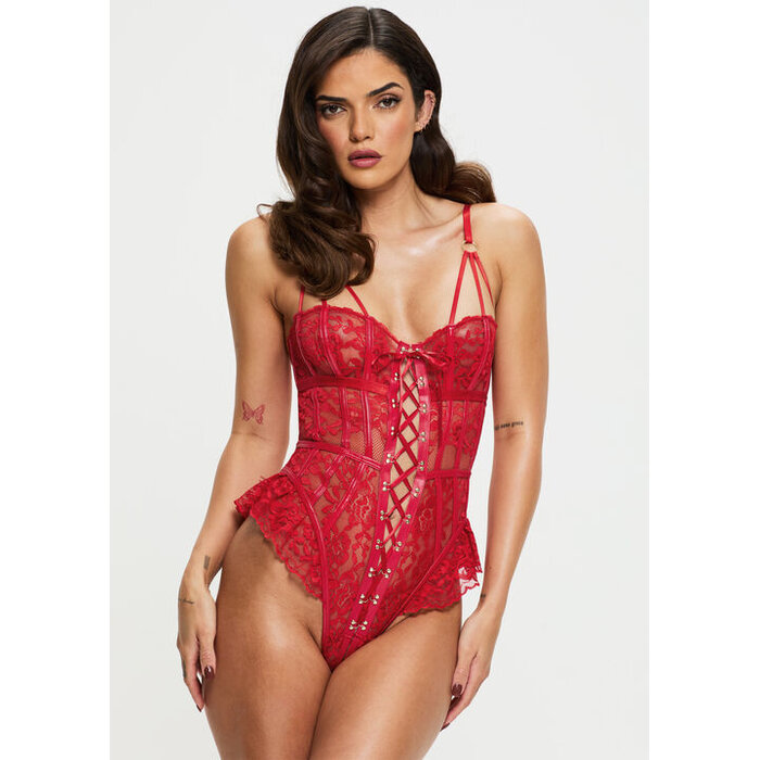 Ann Summers Boudoir Tease Lace Crotchless Teddy Lingerie - Bright Red