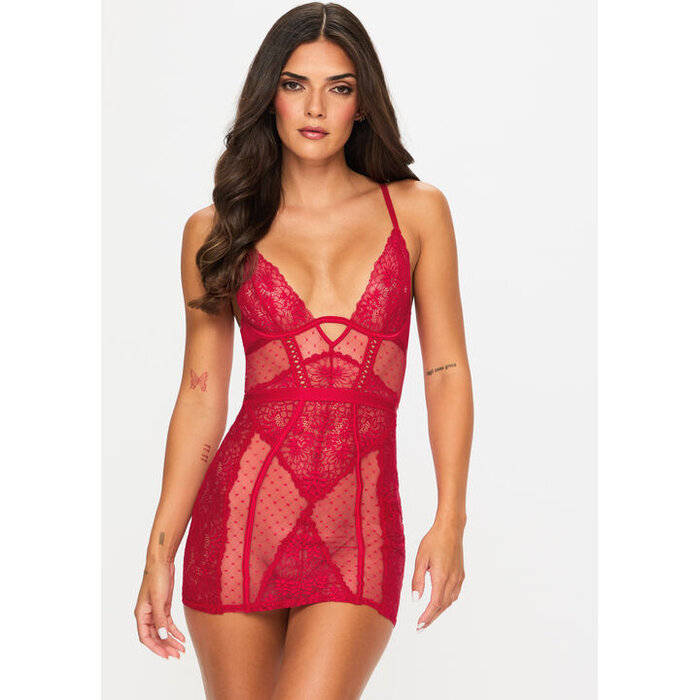 Ann Summers Entice Me Open Lace Up Back Erotic Dress - Red