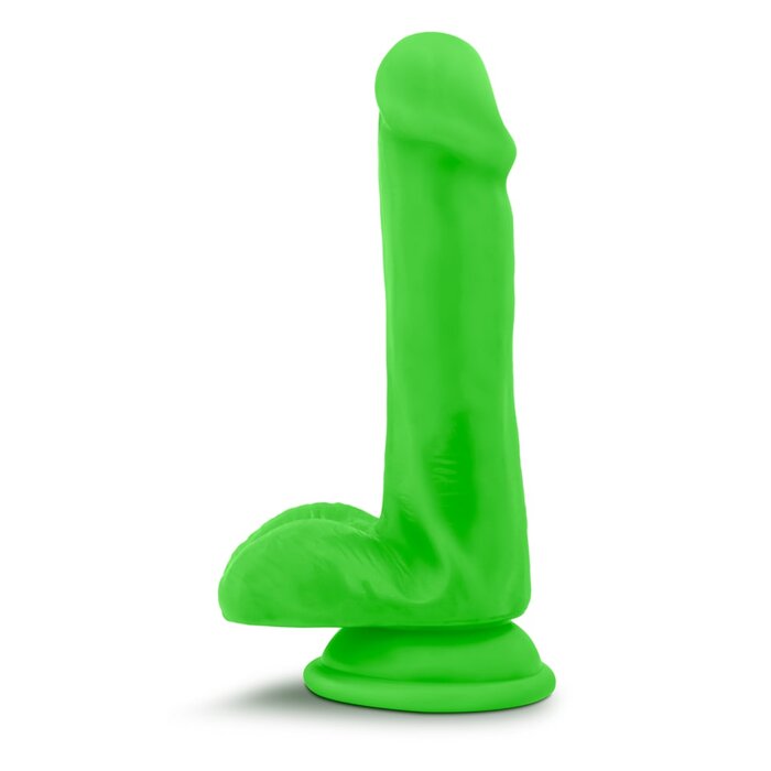 Neo Elite - 6" Silicone Dual Density Dildo with Balls - Neon Green