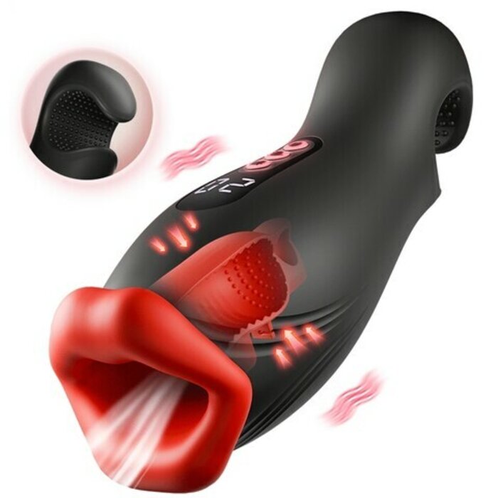 【One-Tap Explosion】Enchantment - 9-Mode Vibration 4-Mode Suction Clamping Masturbator for Men – Oral-Simulation Red-Li