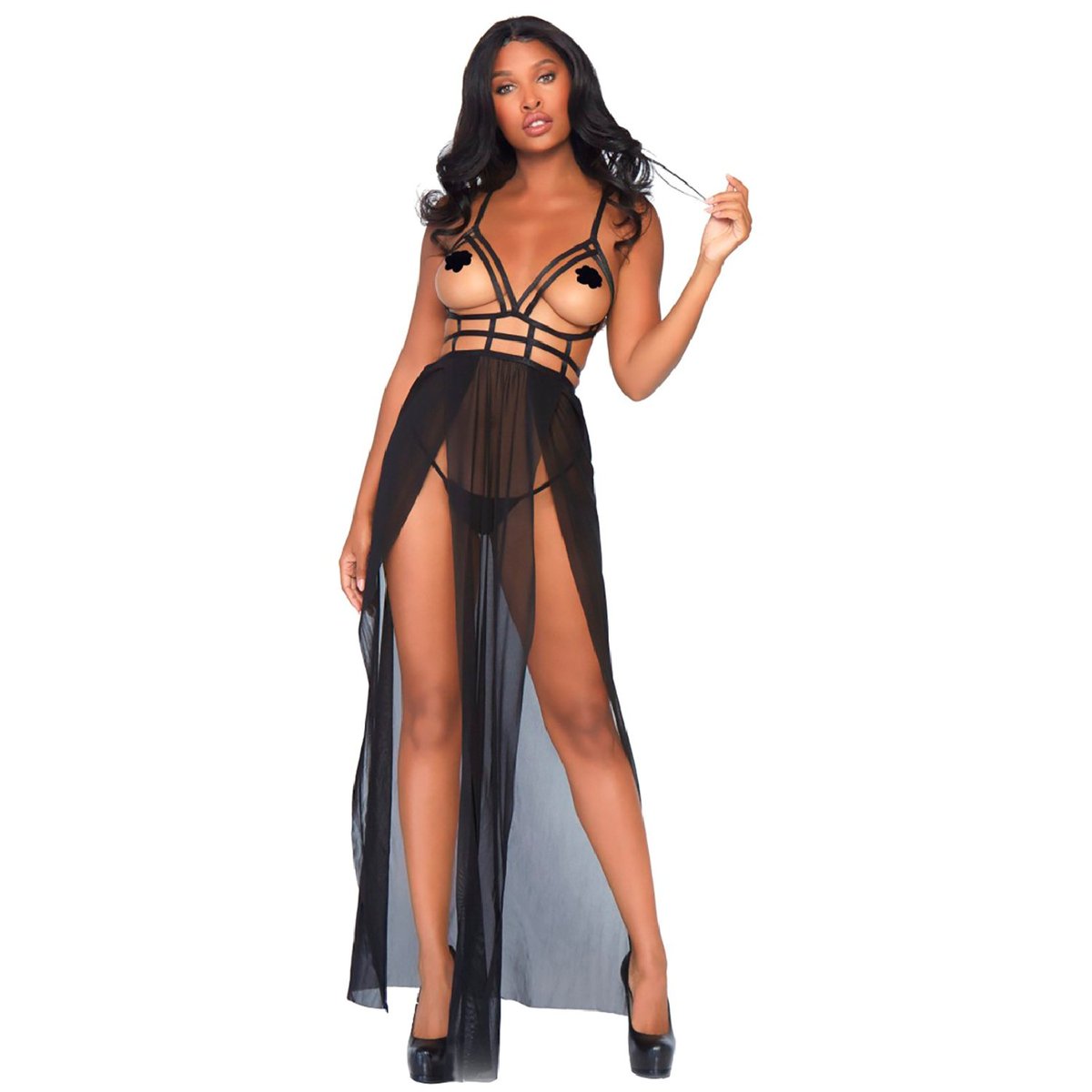 Leg Avenue Maxi Dress with G-String - Black - M/L