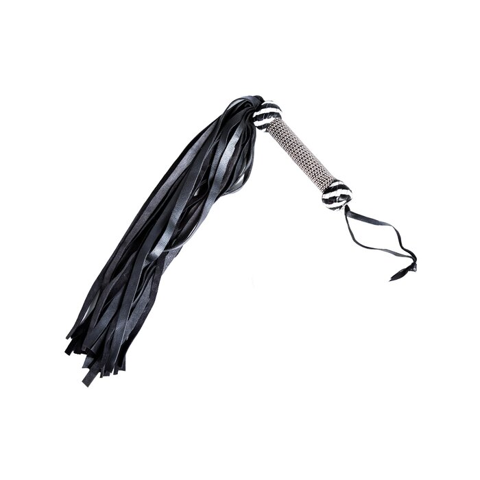 Metal Handle Leather Flogger Black/White