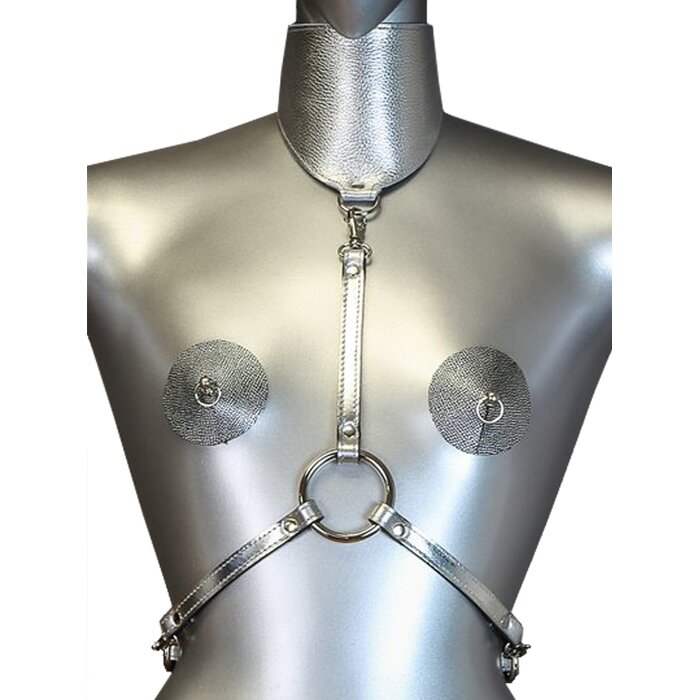 Silver Leather Posture Collar Harness - One Size