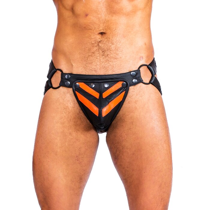 Leather Jockstrap Black/Orange - One Size