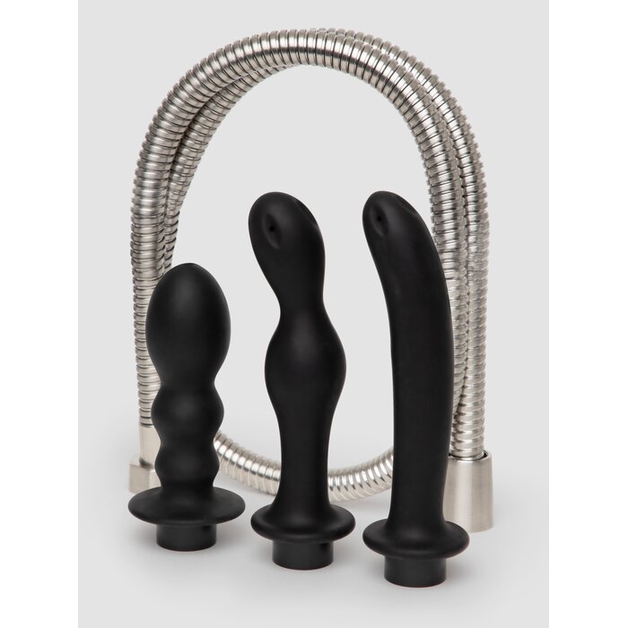 Hydro Series Silicone Shower Spraying Anal Douche Set - Black