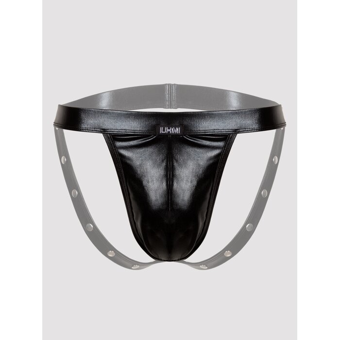 LHM Tough Love Black Wet Look Studded Jockstrap - L / XL - Black