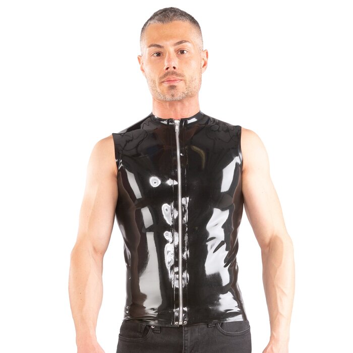 Zip Front Sleeveless Latex T-Shirt