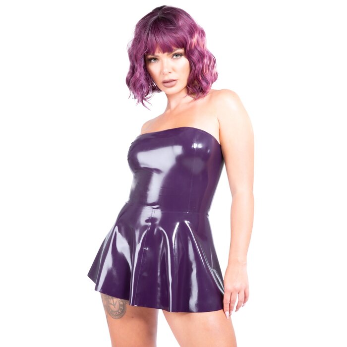 Strapless Latex Skater Dress in Purple