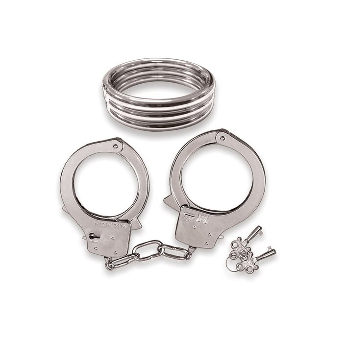 Dominant Submissive Cock Ring and Handcuffs - Silver