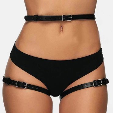 Siren Black Faux Leather Bondage Harness Knicker