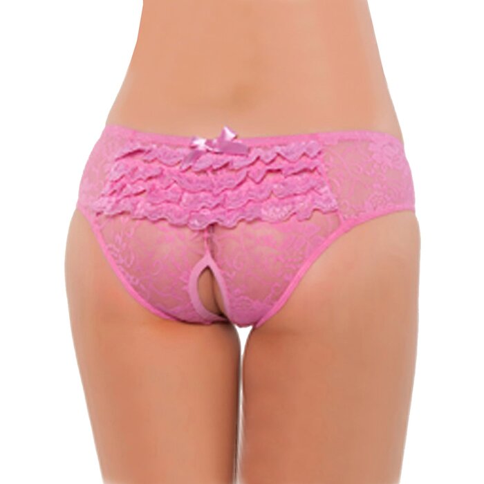 Pink Lace Open Crotch Panties - One Size