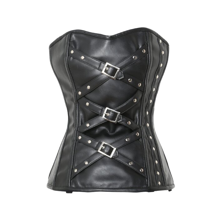 Leatherette Zip-Entry Overbust Buckle Corset