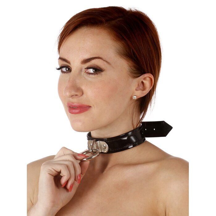 Patent Leather O-Ring Collar with Piping
