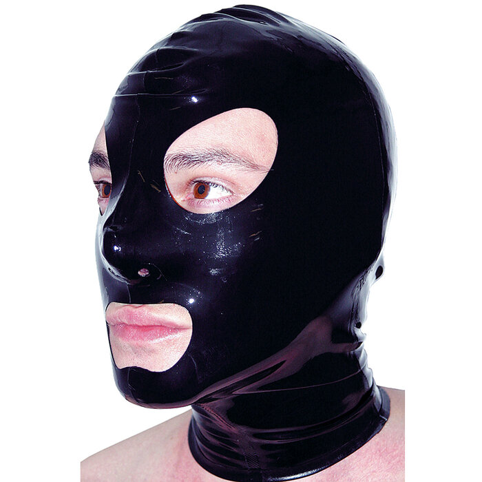 Black Rubber Hood with Eyes Nose and Mouth Holes