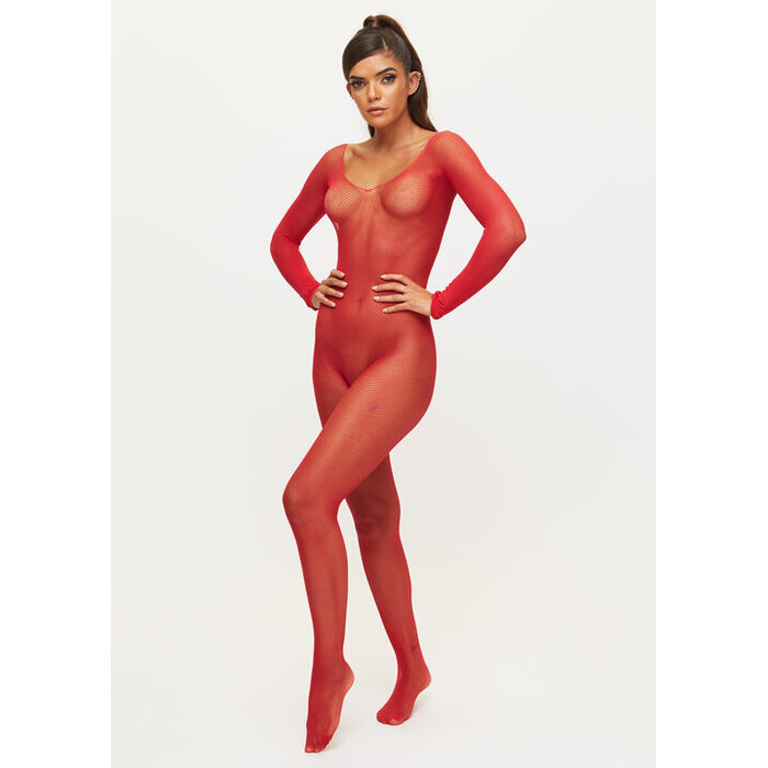 Ann Summers Ambition Fishnet Crotchless Bodystocking, Red