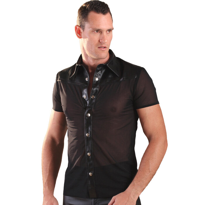 Mens Nylon Trim Leather Shirt Black