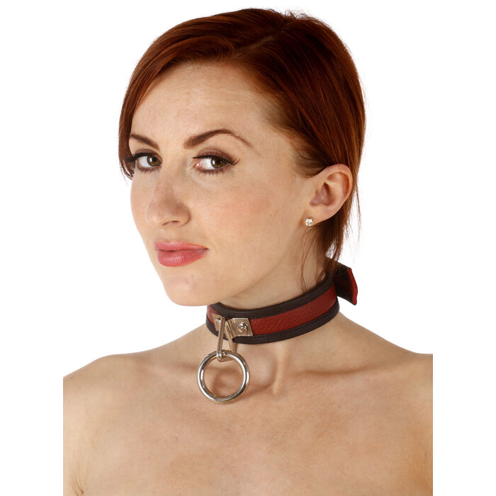 Red Leather O-Ring Collar with Black Piping