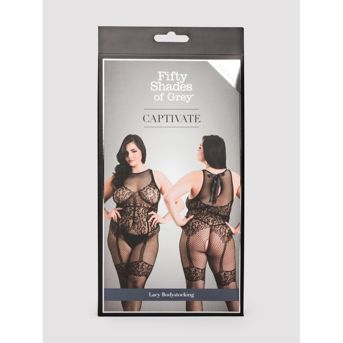 Fifty Shades of Grey Captivate Plus Size Black Lace Bodystocking - One Size Curve - Black
