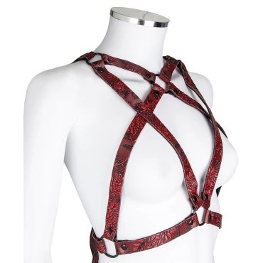 Flavia Red & Black Faux Leather Chest Harness