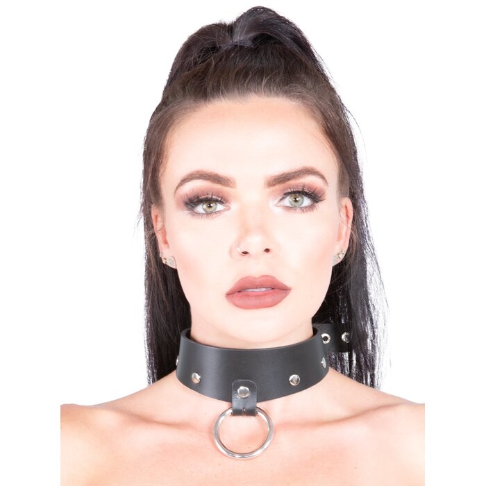 O Ring Studded Leather Collar