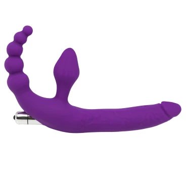 Tri-Action Vibrating Purple Strapless Strap-On - 7 Inch