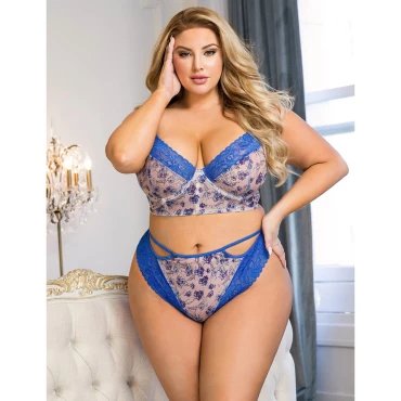 Bootiful Bouquet Blue Floral Plus Size Bra & Knicker - 2XL/3XL