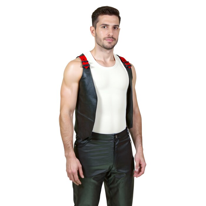 Men’s Gridlock Leather Waistcoat Black and Red