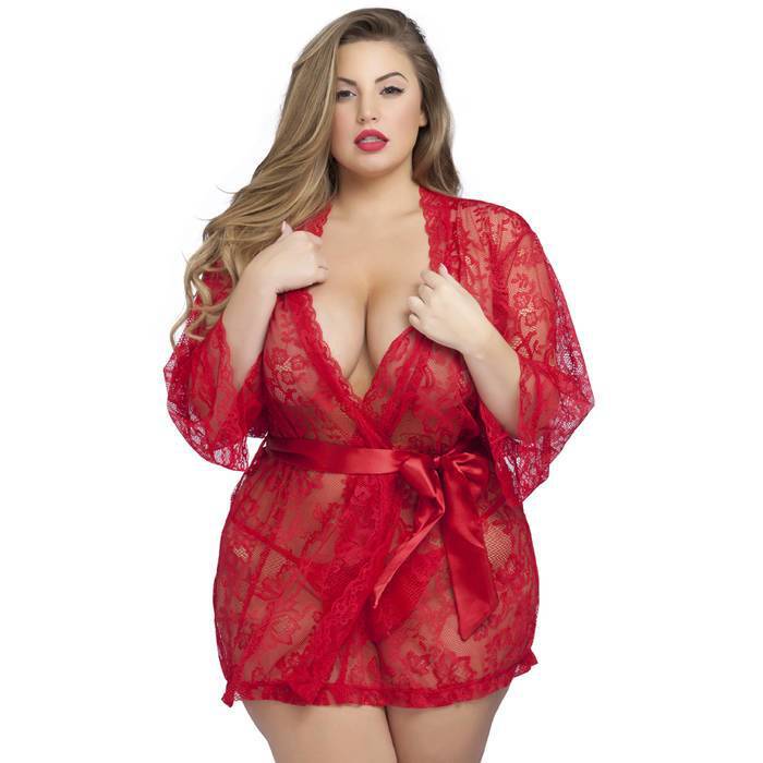 Lovehoney Plus Size Flaunt Me Red Lace Robe