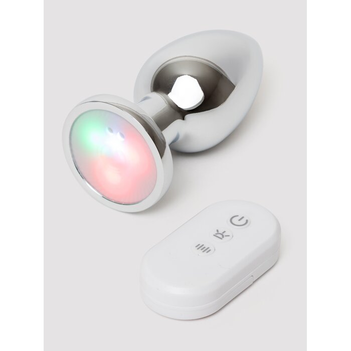 LED Vibrating Aluminium Remote Control Medium Butt Plug - Silver