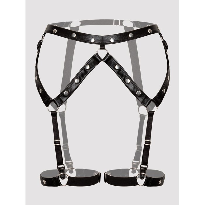 Lovehoney Fierce Wet Look Studded Suspender Garter Set - One size - Black