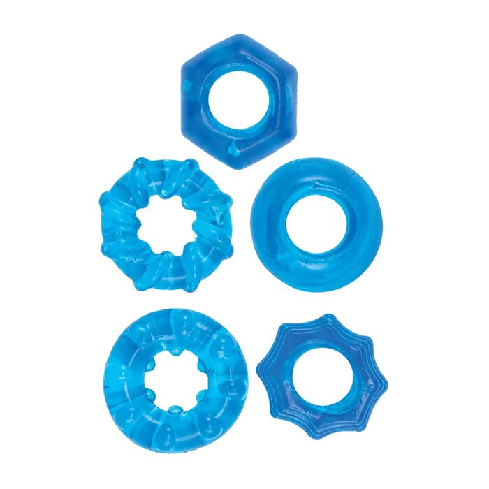 Enhancer Five-Piece Cock Ring Set - Blue