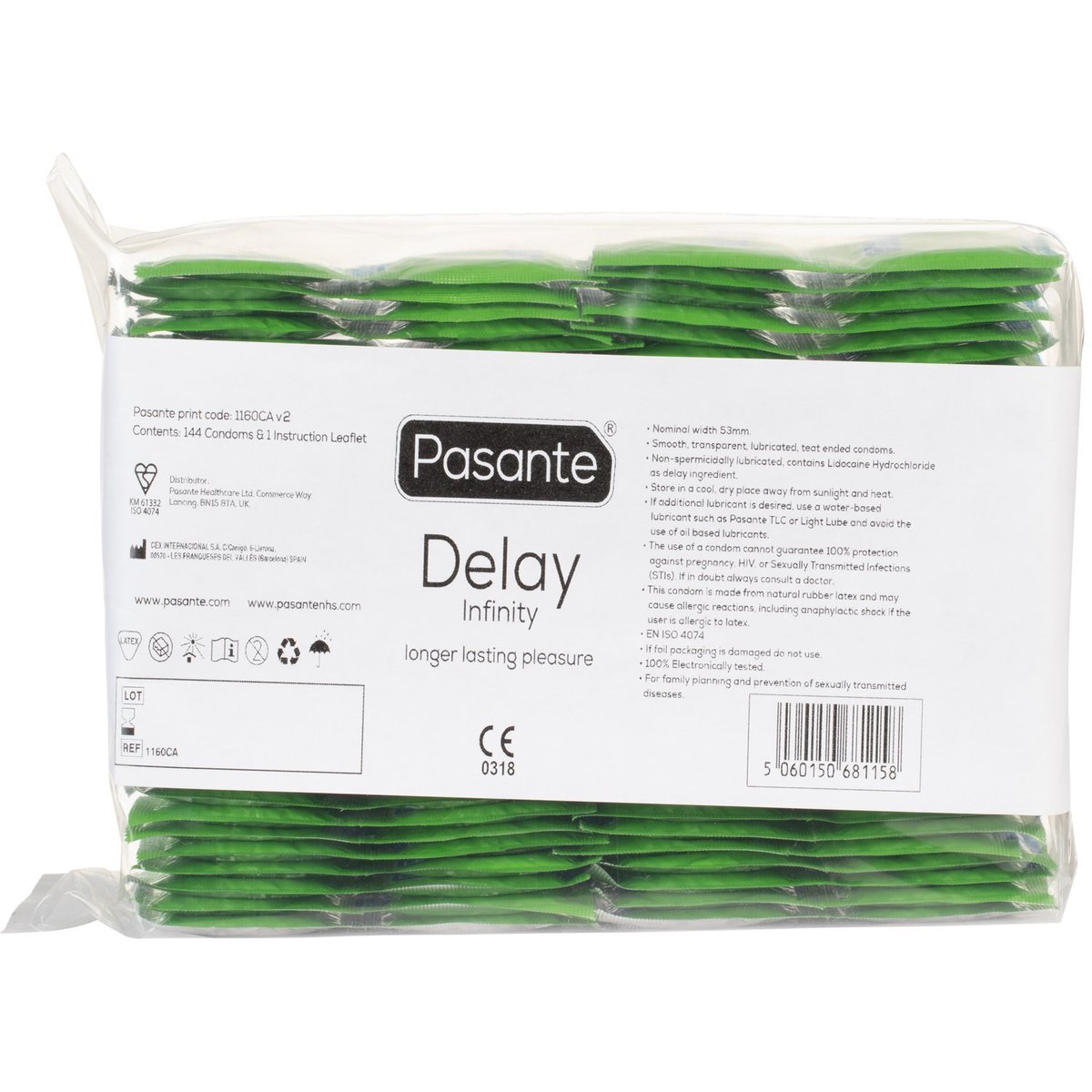 Pasante Delay Infinity Condoms 144 Pack - Clear