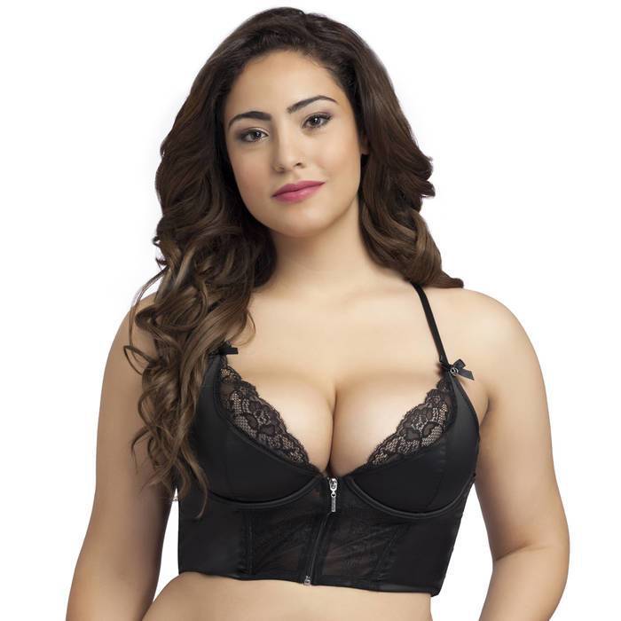 Lovehoney Plus Size Front-Fastening Satin Longline Bra Black